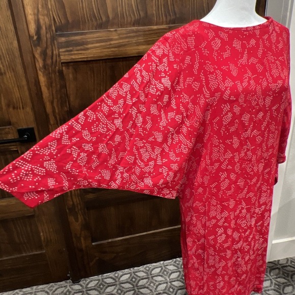 Vintage Red Dress Warren Z Dolman Sleeves Geometric Pattern 80s Midi - Picture 2 of 9